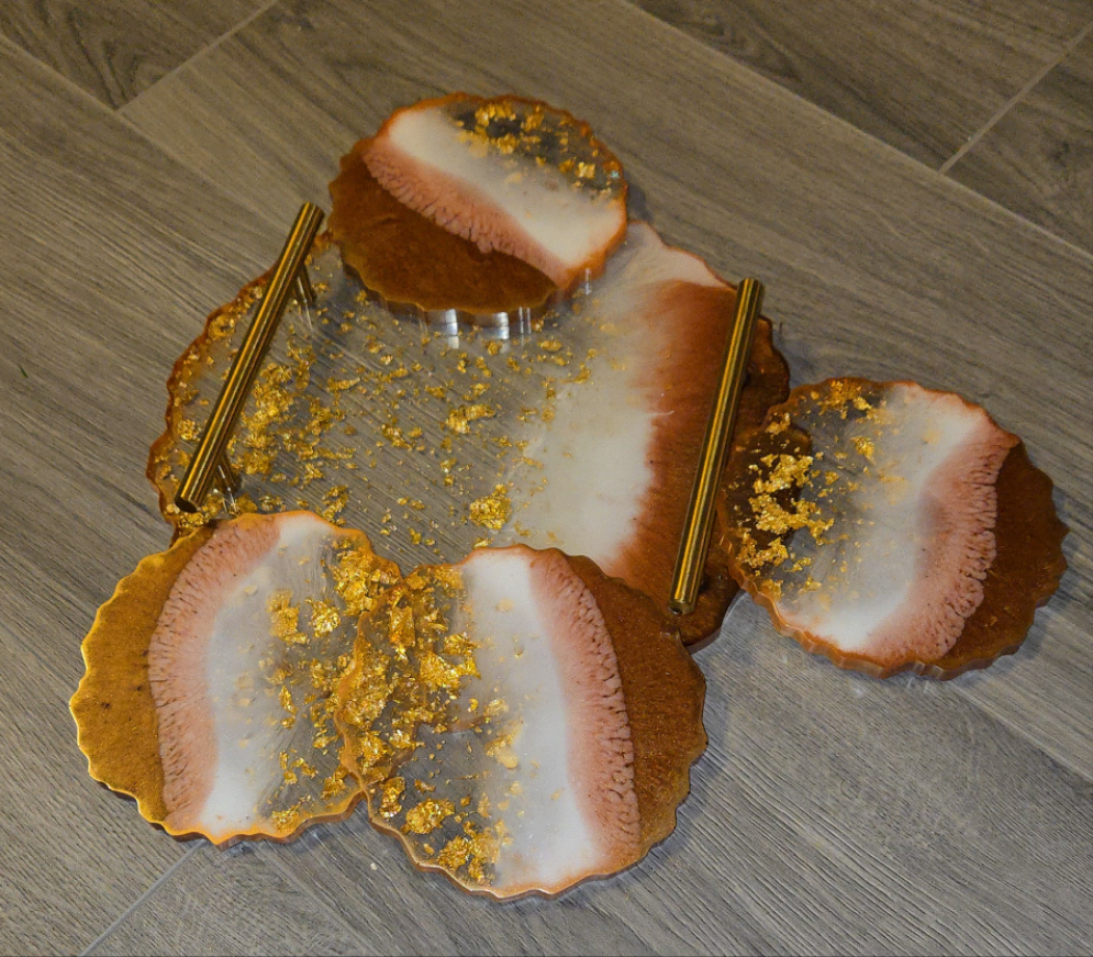 Bronze and Gold Tray and Coaster Set