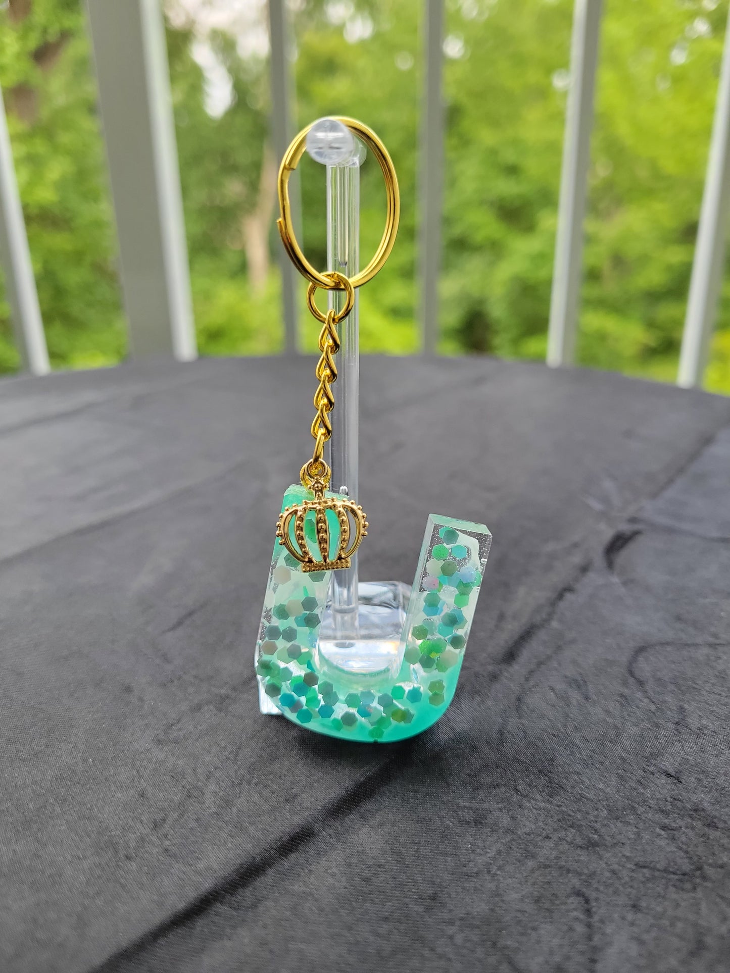 Seafoam Glitter Initial Keychain