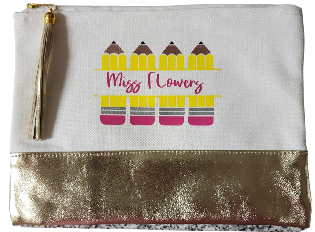 Pencil Monogramed Zippered Pouch